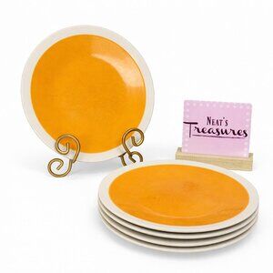 Noble Excellence ORANGE White Trim Stoneware Round Salad Luncheon Plates Set 5
